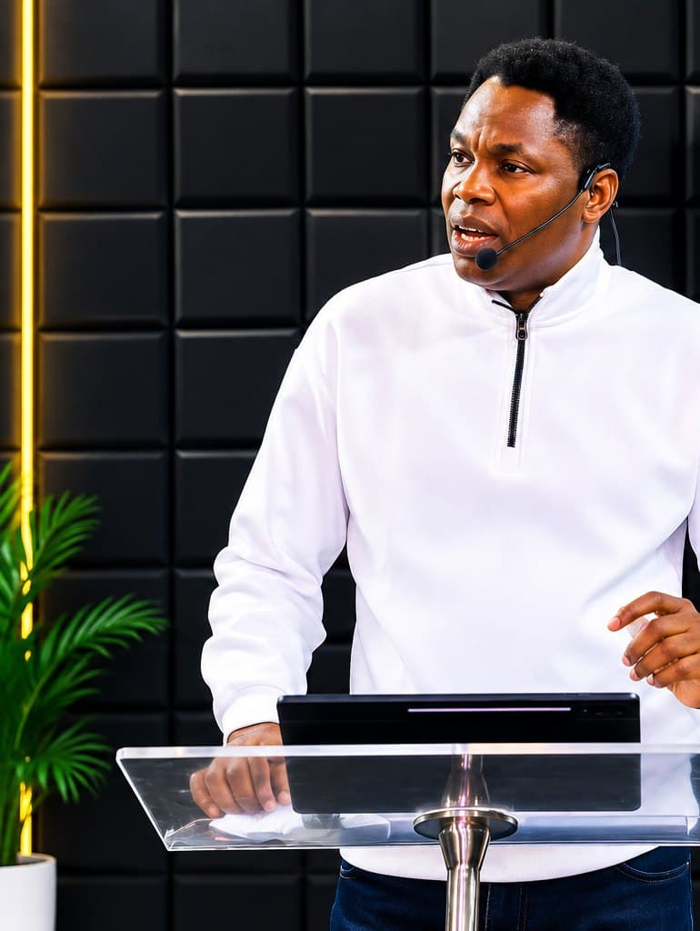 Wole Abraham Martins teaching from the lectern